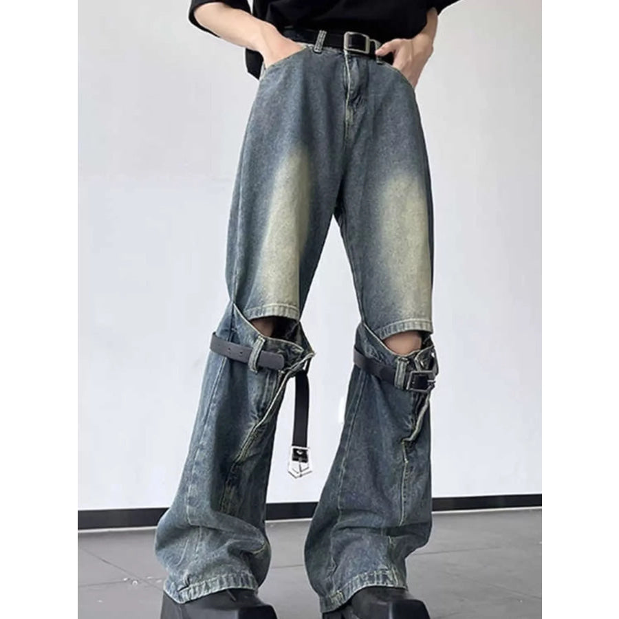 Men’s Full Size Ripped Wide Leg Jeans Plus Size Blue / S Apparel and Accessories