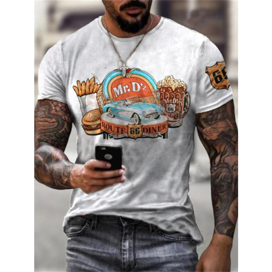 Men’s Full Size Round Neck Graphic T-Shirt Plus Size White / XS Apparel and Accessories