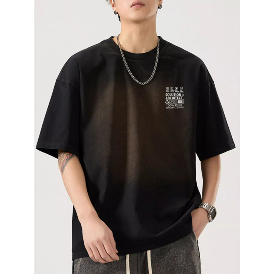 Men’s Full Size Round Neck Oversized T-Shirt Plus Size Washed Black / S Apparel and Accessories