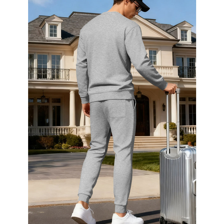 Men’s Full Size Round Neck Sweatshirt and Jogger Set Plus Size Apparel and Accessories