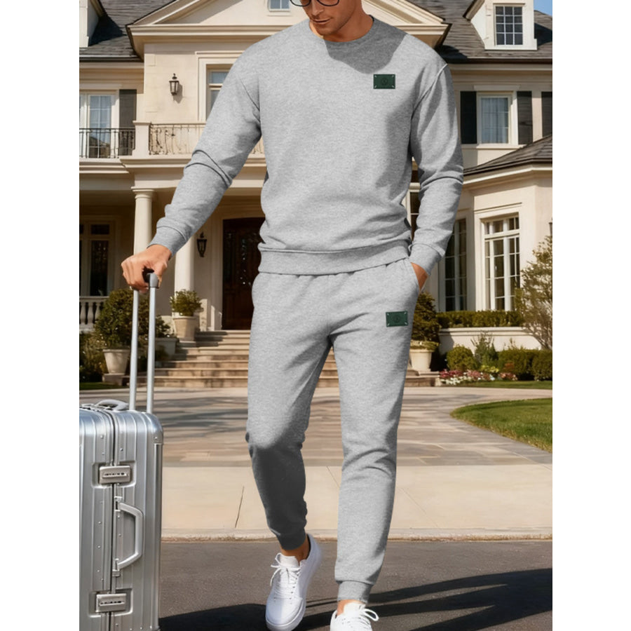 Men’s Full Size Round Neck Sweatshirt and Jogger Set Plus Size Light Gray / S Apparel and Accessories