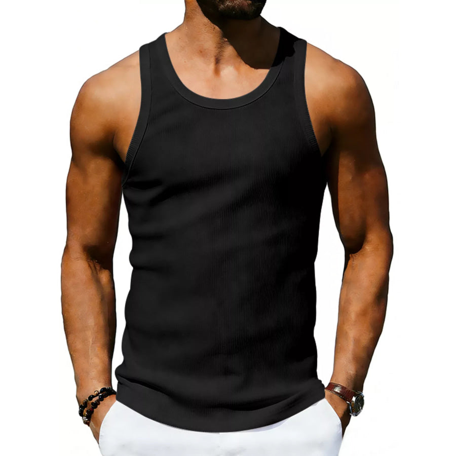 Men’s Full Size Round Neck Tank Plus Size Black / S Apparel and Accessories