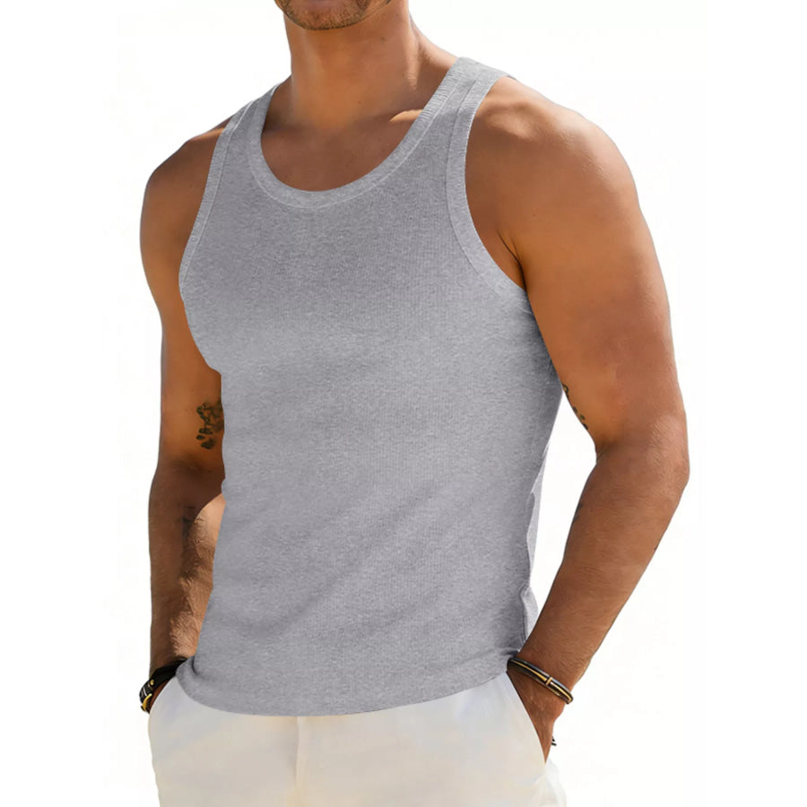 Men’s Full Size Round Neck Tank Plus Size Light Gray / S Apparel and Accessories