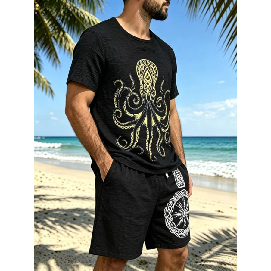 Men’s Full Size Round Neck Tee and Shorts Set Plus Size Apparel and Accessories