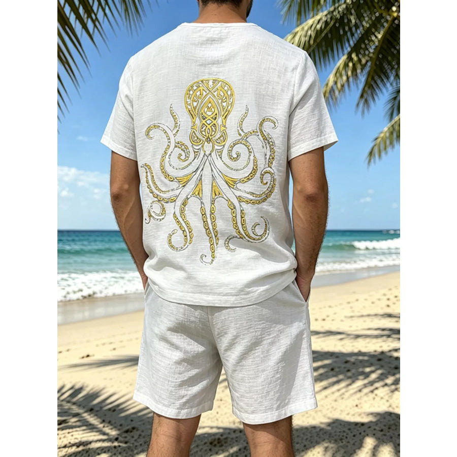 Men’s Full Size Round Neck Tee and Shorts Set Plus Size Apparel and Accessories