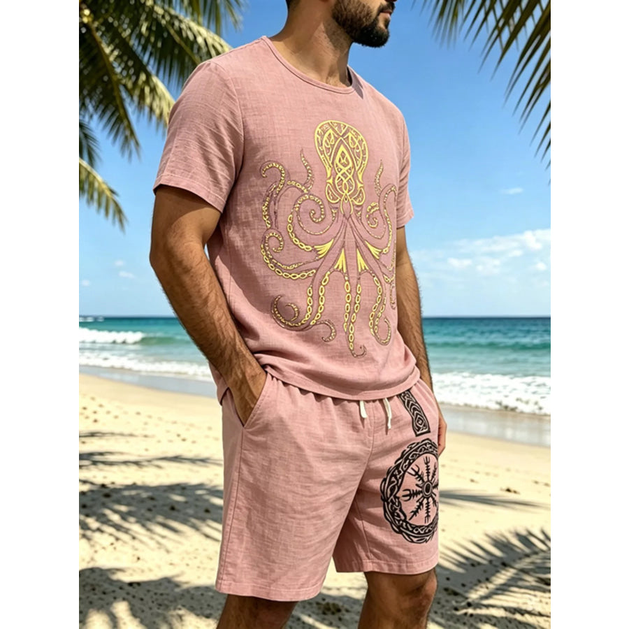 Men’s Full Size Round Neck Tee and Shorts Set Plus Size Apparel and Accessories