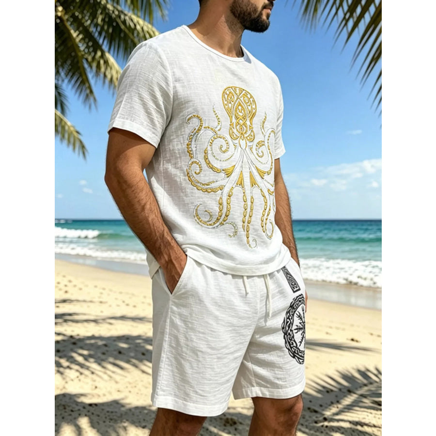 Men’s Full Size Round Neck Tee and Shorts Set Plus Size Apparel and Accessories