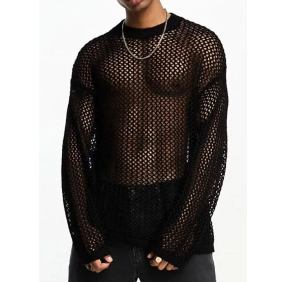 Men’s Full Size Sheer Striped Round Neck T-Shirt Plus Size Apparel and Accessories