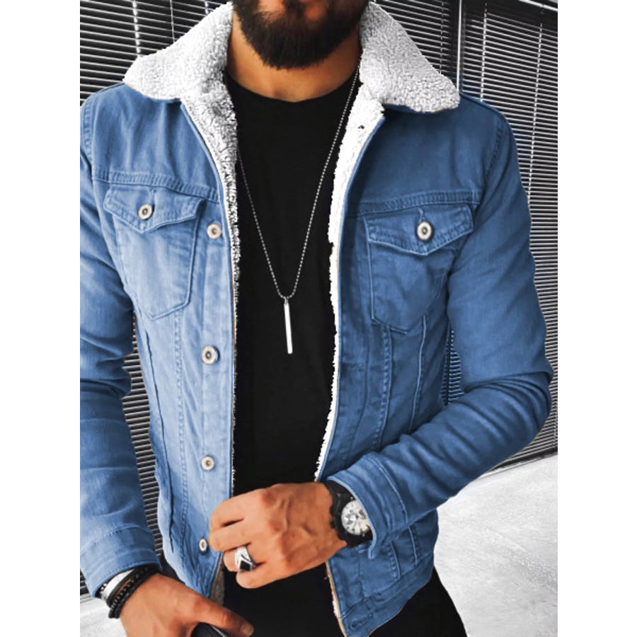 Men’s Full Size Sherpa-Lined Denim Jacket Plus Size Apparel and Accessories