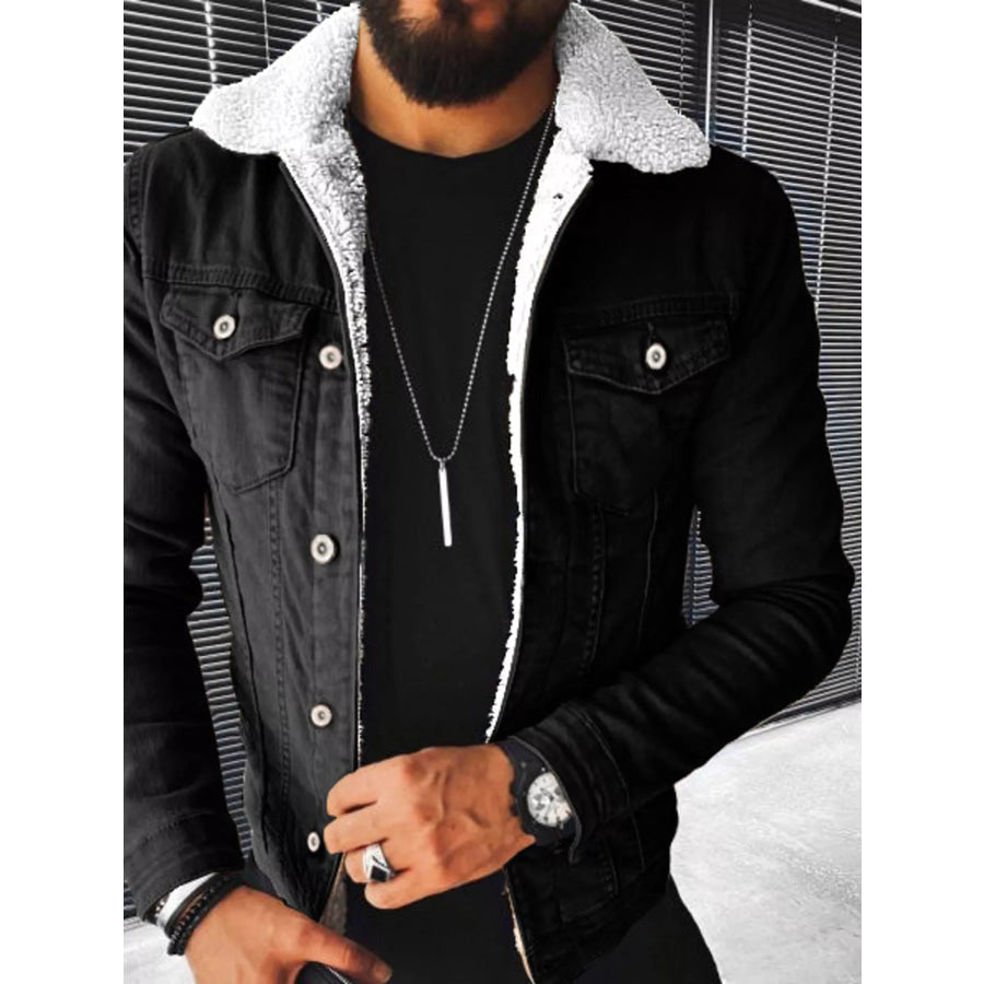 Men’s Full Size Sherpa-Lined Denim Jacket Plus Size Black / S Apparel and Accessories