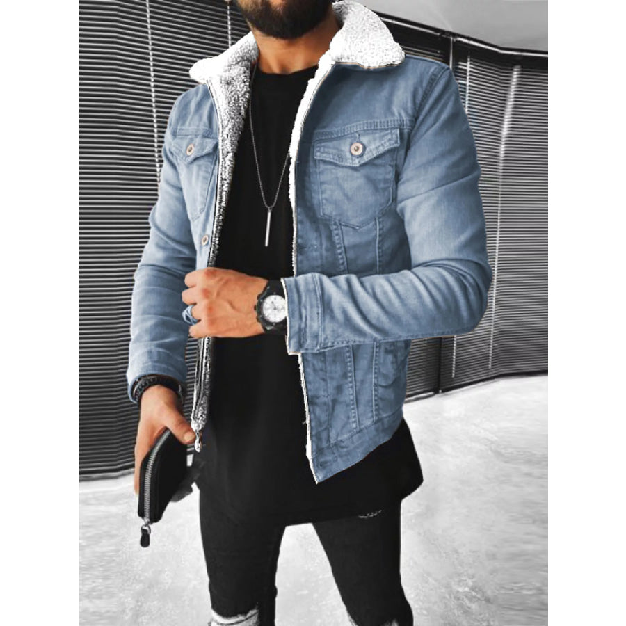 Men’s Full Size Sherpa-Lined Denim Jacket Plus Size Light Blue / S Apparel and Accessories