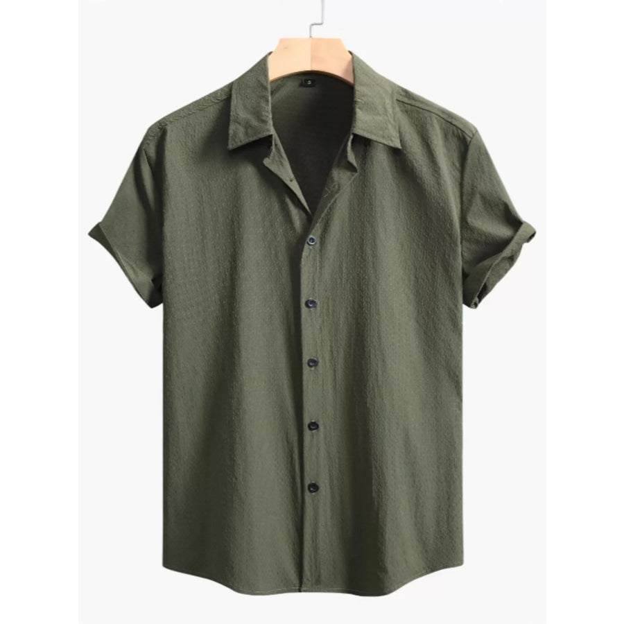Men’s Full Size Short-Sleeve Casual Shirt Plus Size Army Green / S Apparel and Accessories