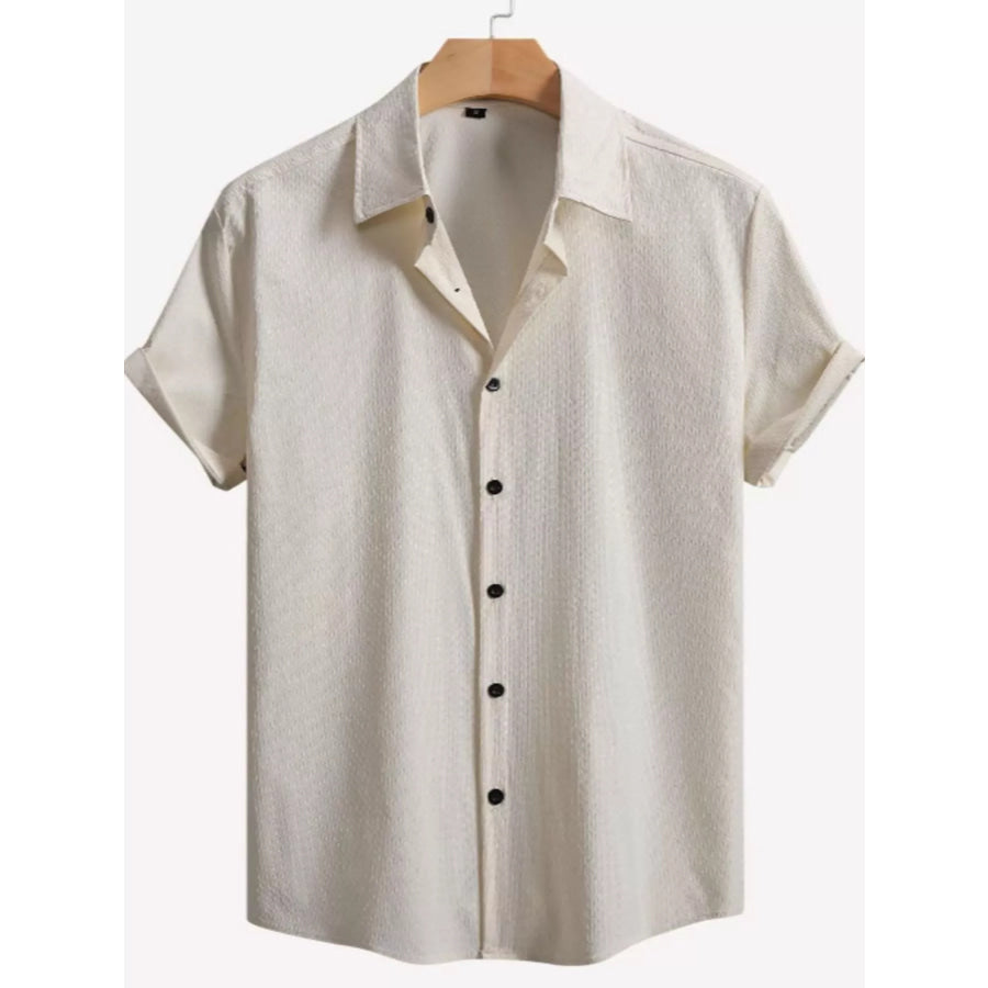 Men’s Full Size Short-Sleeve Casual Shirt Plus Size Off-white / S Apparel and Accessories