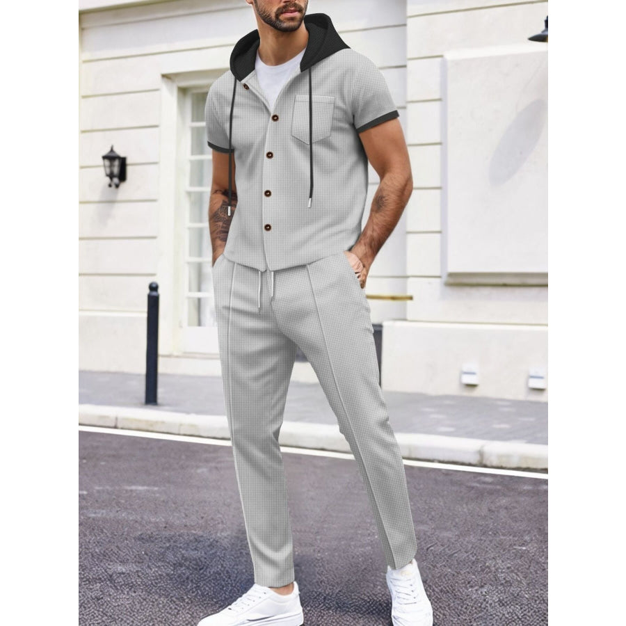 Men’s Full Size Short-Sleeve Hooded Top and Shorts Set Plus Size Apparel and Accessories