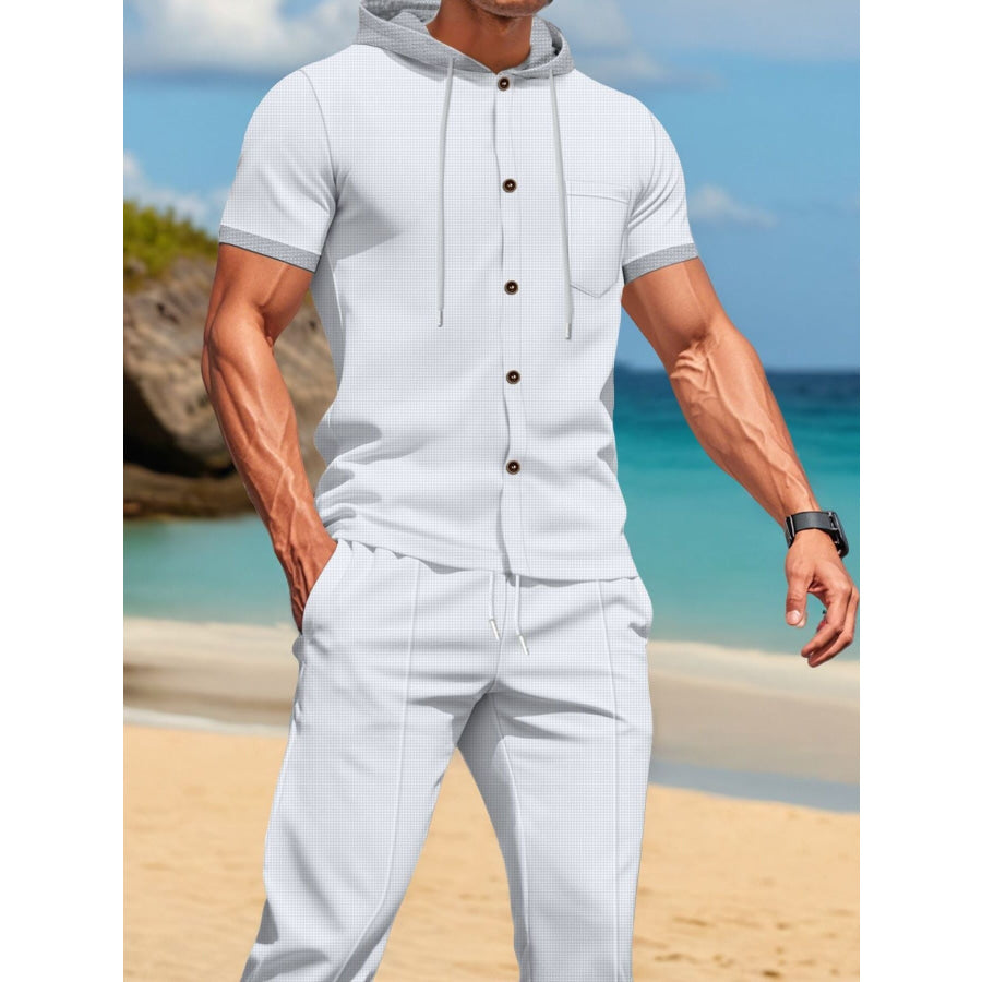Men’s Full Size Short-Sleeve Hooded Top and Shorts Set Plus Size Apparel and Accessories
