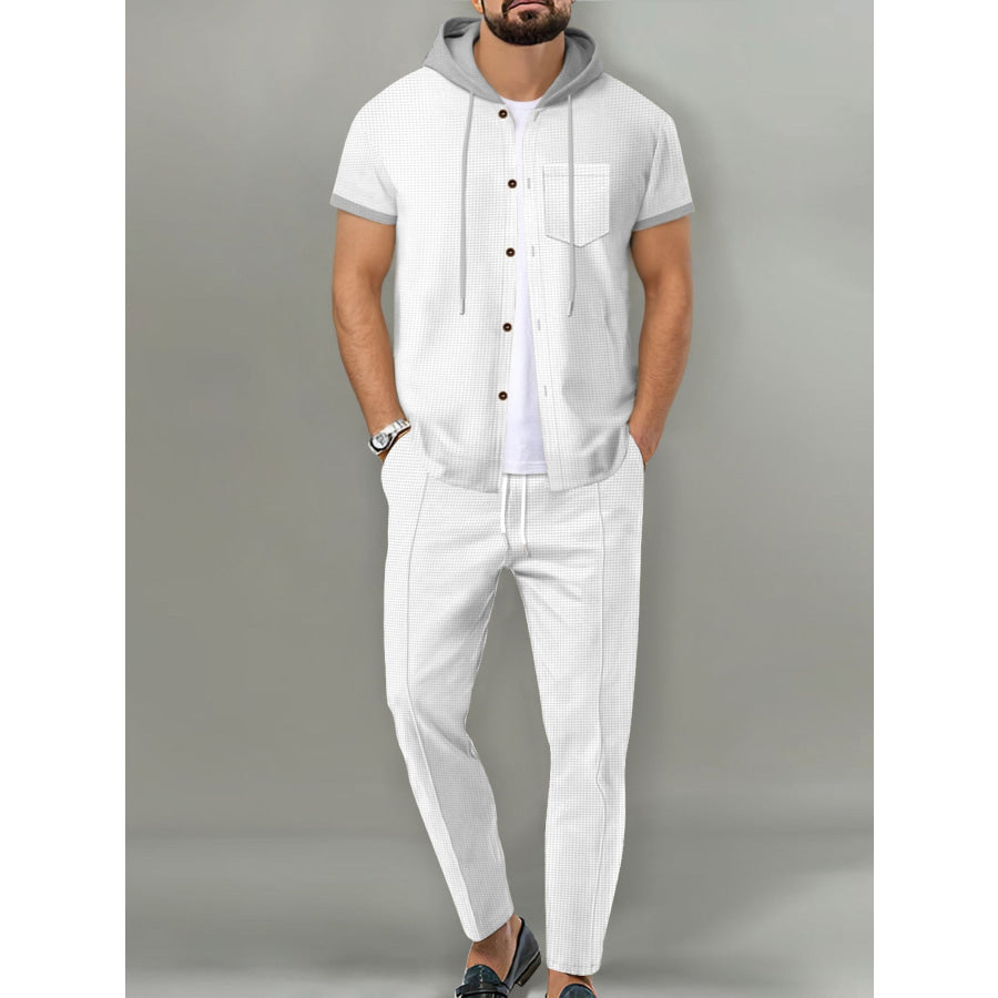 Men’s Full Size Short-Sleeve Hooded Top and Shorts Set Plus Size White / S Apparel and Accessories