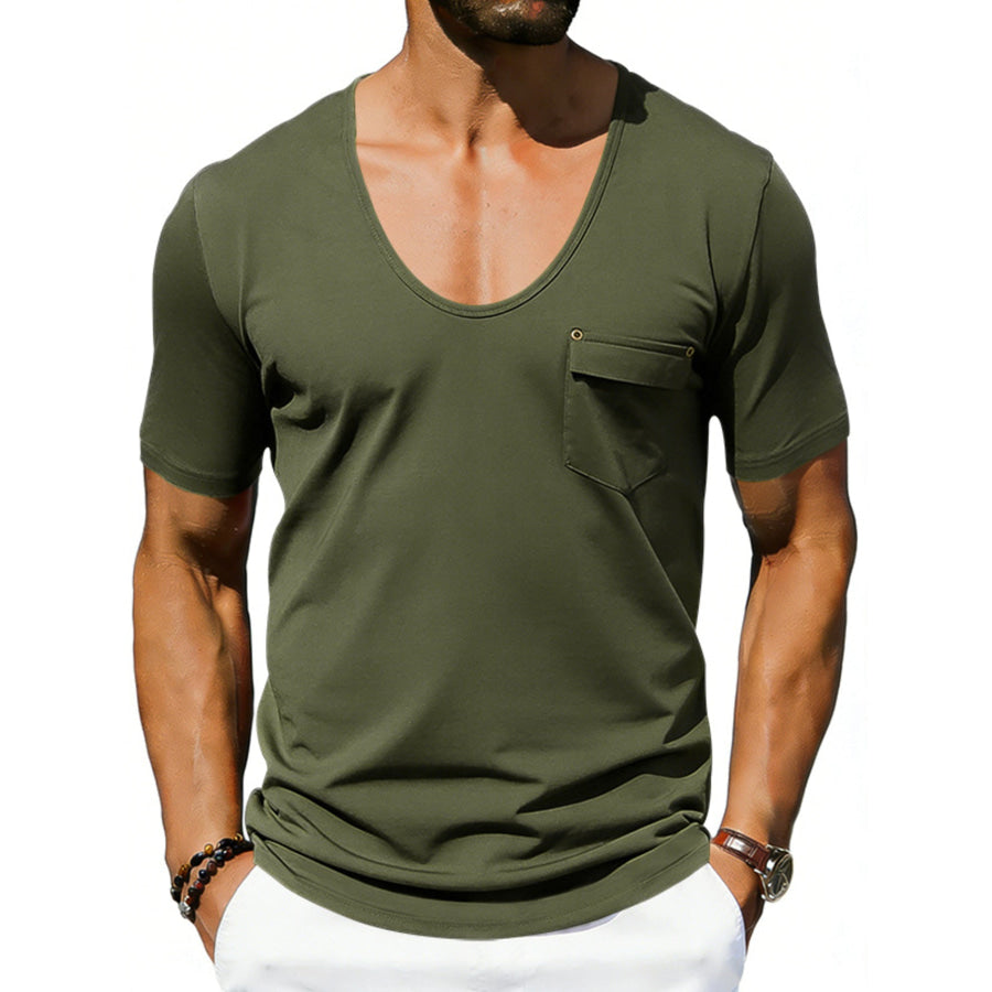 Men’s Full Size Short Sleeve Pocket T-Shirt Plus Size Army Green / S Apparel and Accessories