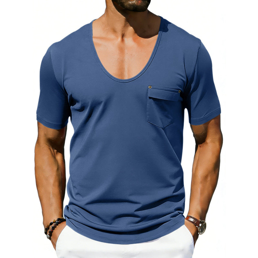 Men’s Full Size Short Sleeve Pocket T-Shirt Plus Size Blue / S Apparel and Accessories