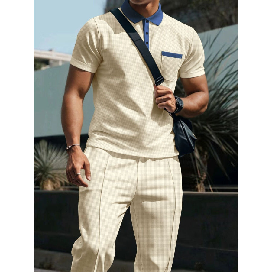 Men’s Full Size Short Sleeve Polo and Pants Set Plus Size Apparel and Accessories