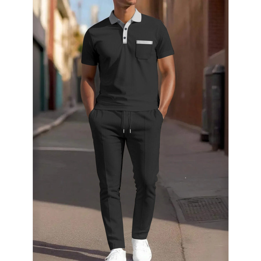 Men’s Full Size Short Sleeve Polo and Pants Set Plus Size Apparel and Accessories