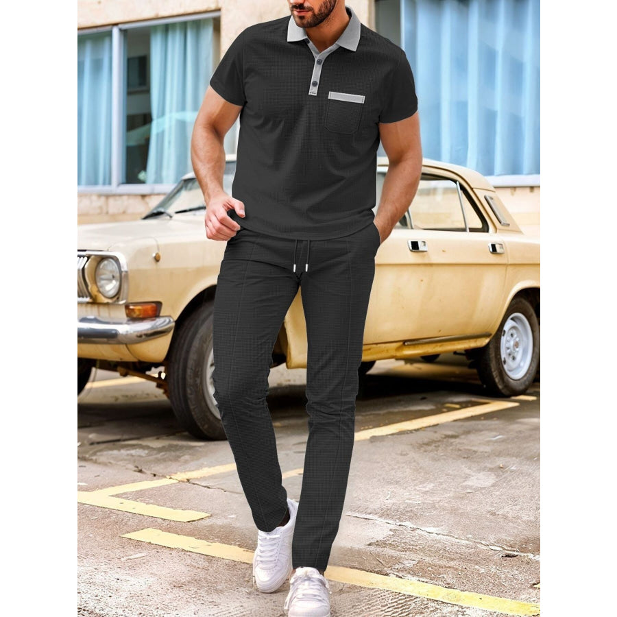 Men’s Full Size Short Sleeve Polo and Pants Set Plus Size Apparel and Accessories