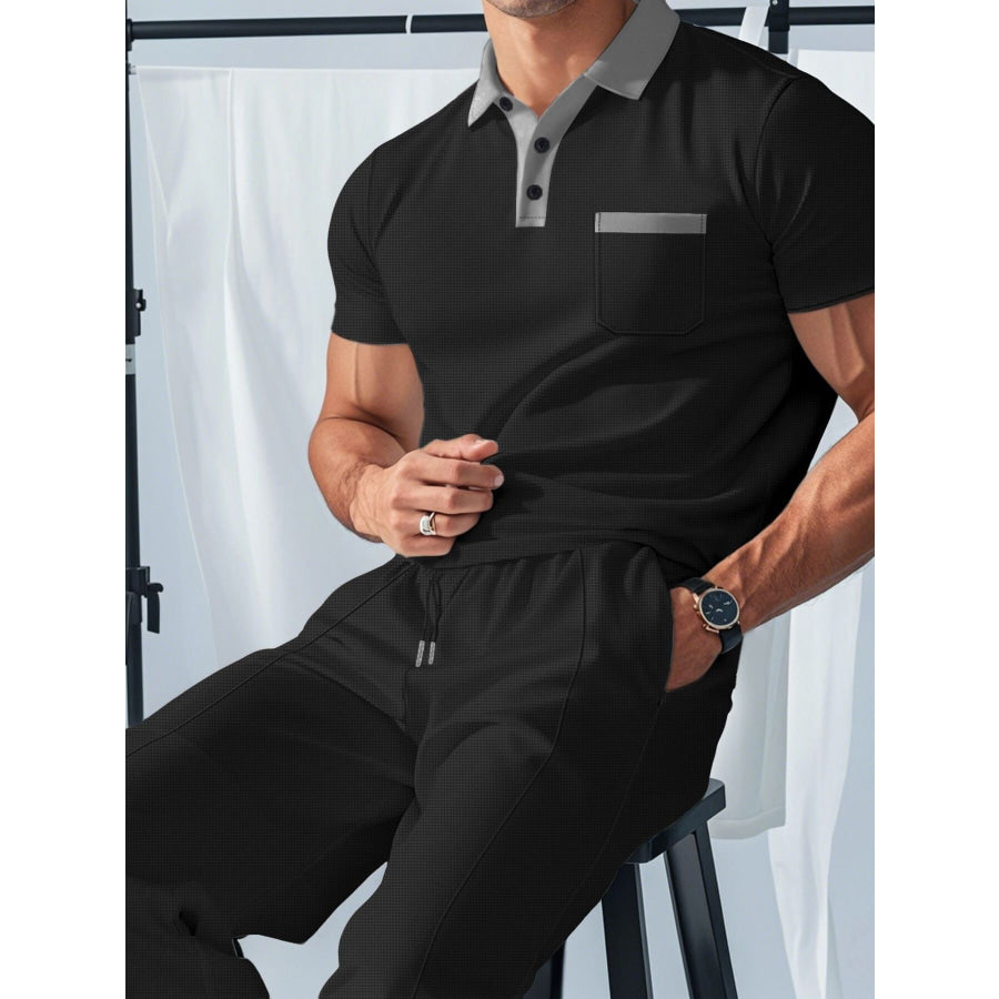 Men’s Full Size Short Sleeve Polo and Pants Set Plus Size Apparel and Accessories