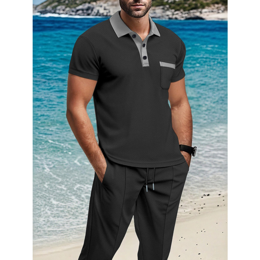 Men’s Full Size Short Sleeve Polo and Pants Set Plus Size Apparel and Accessories
