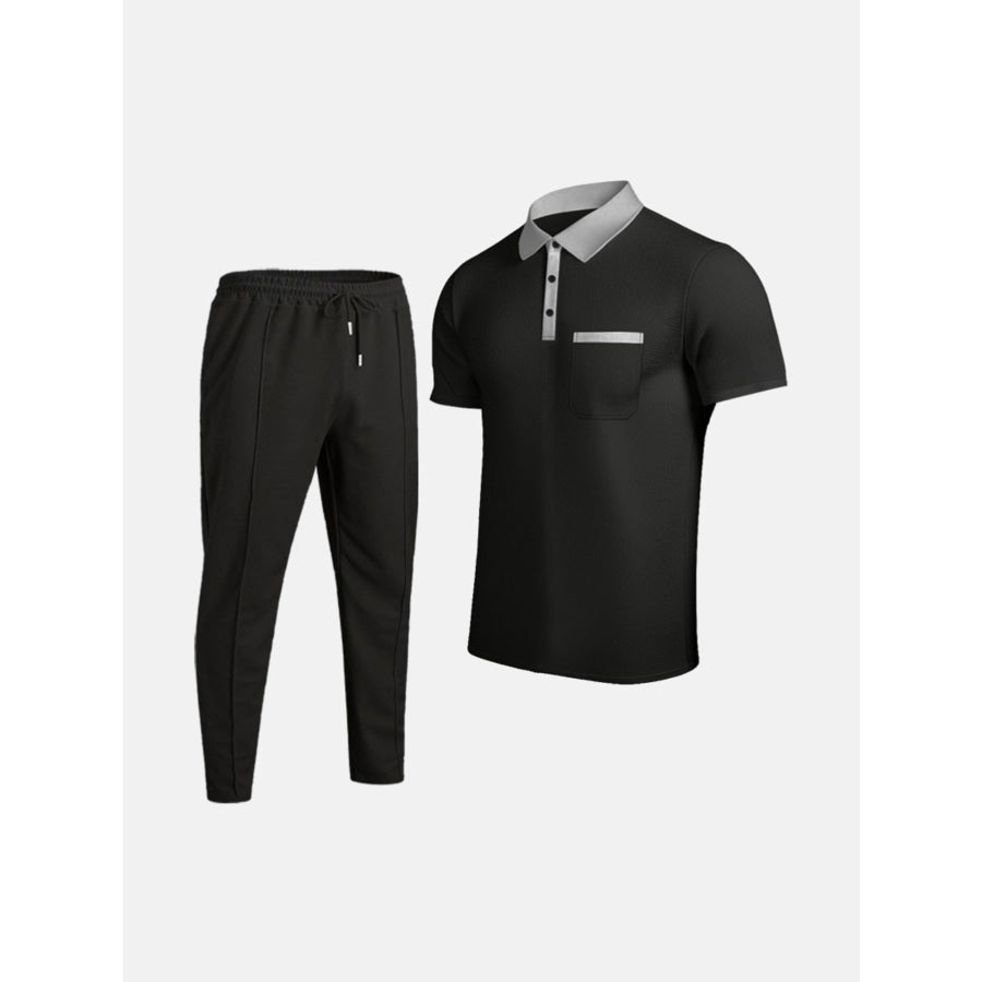 Men’s Full Size Short Sleeve Polo and Pants Set Plus Size Apparel and Accessories
