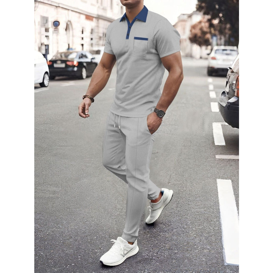 Men’s Full Size Short Sleeve Polo and Pants Set Plus Size Apparel and Accessories