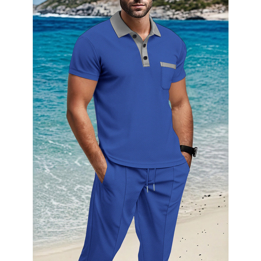 Men’s Full Size Short Sleeve Polo and Pants Set Plus Size Apparel and Accessories