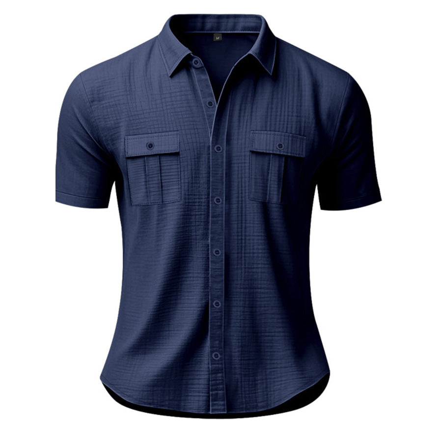 Men’s Full Size Short Sleeve Shirt with Pockets Plus Size Apparel and Accessories