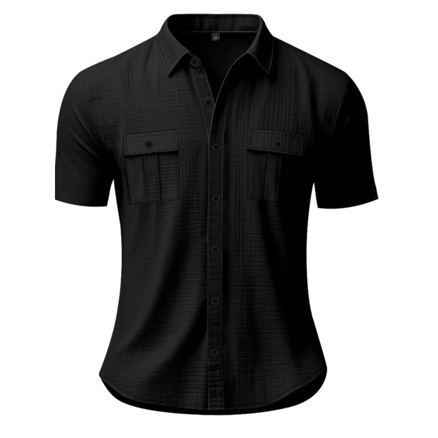 Men’s Full Size Short Sleeve Shirt with Pockets Plus Size Black / S Apparel and Accessories