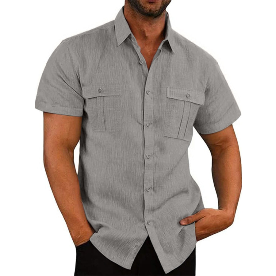 Men’s Full Size Short Sleeve Shirt with Pockets Plus Size Grey / S Apparel and Accessories