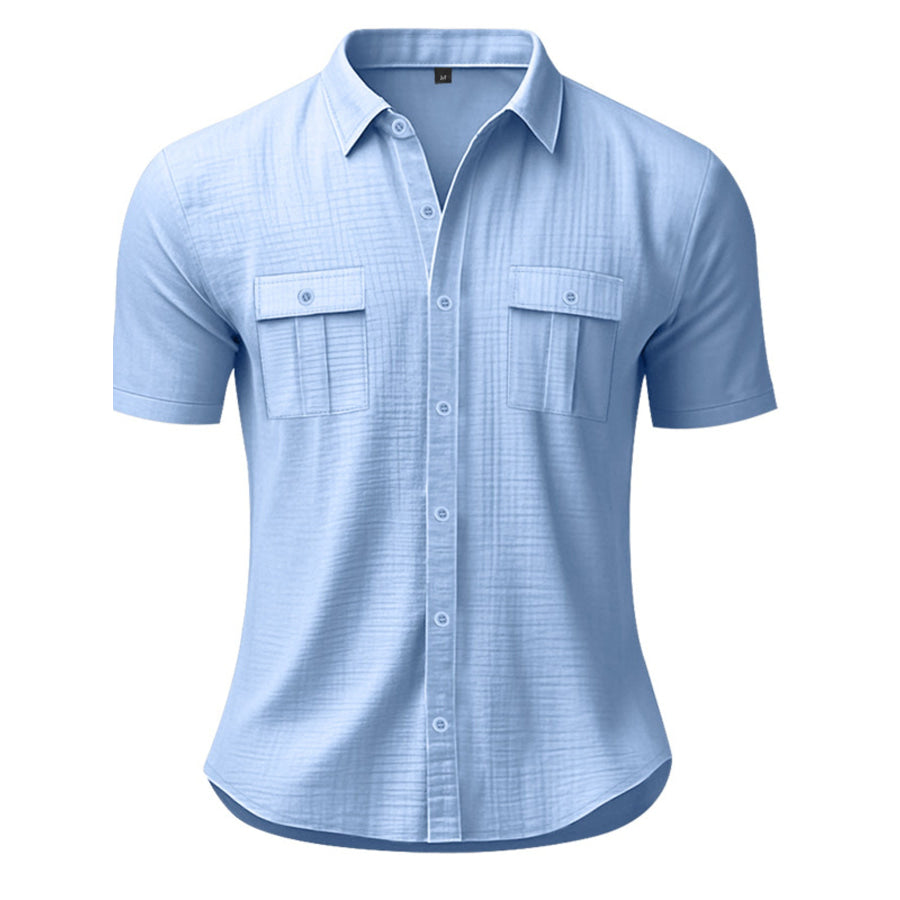 Men’s Full Size Short Sleeve Shirt with Pockets Plus Size Light Blue / S Apparel and Accessories