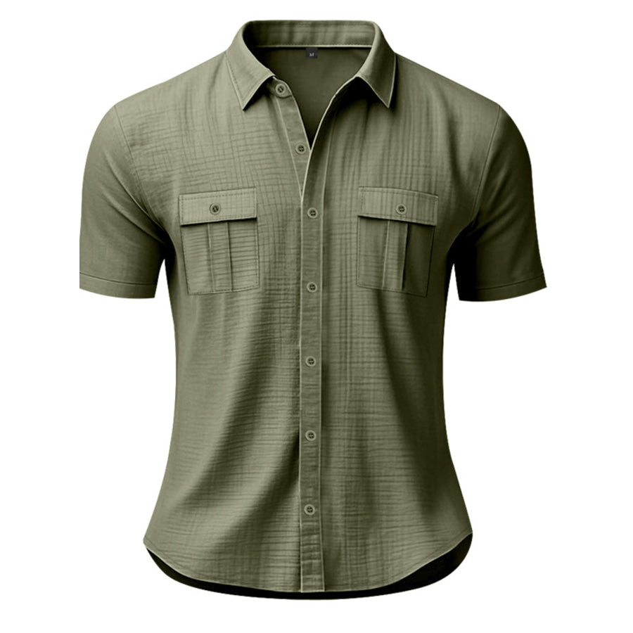 Men’s Full Size Short Sleeve Shirt with Pockets Plus Size Military Green / S Apparel and Accessories