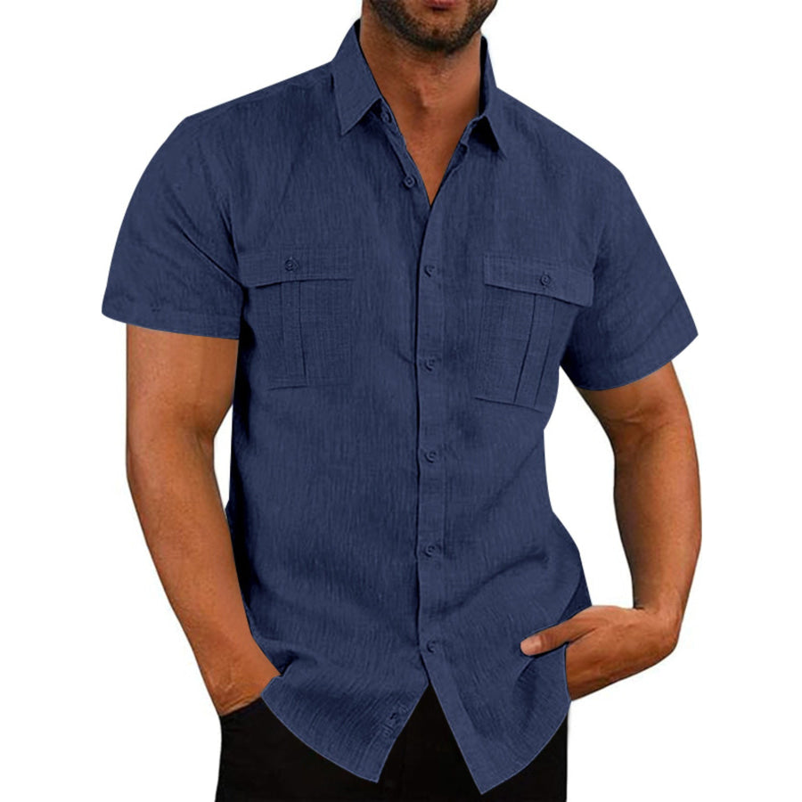 Men’s Full Size Short Sleeve Shirt with Pockets Plus Size Navy Blue / S Apparel and Accessories