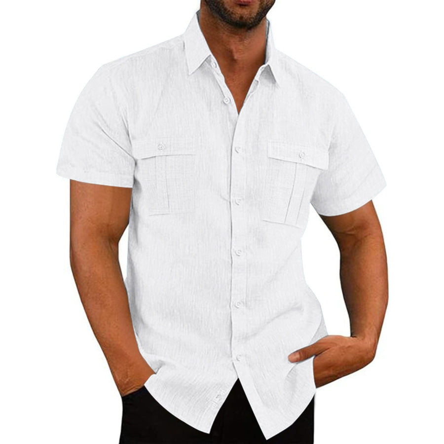 Men’s Full Size Short Sleeve Shirt with Pockets Plus Size White / S Apparel and Accessories