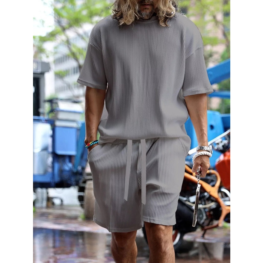 Men’s Full Size Short Sleeve Top and Shorts Set Plus Size Grey / S Apparel and Accessories