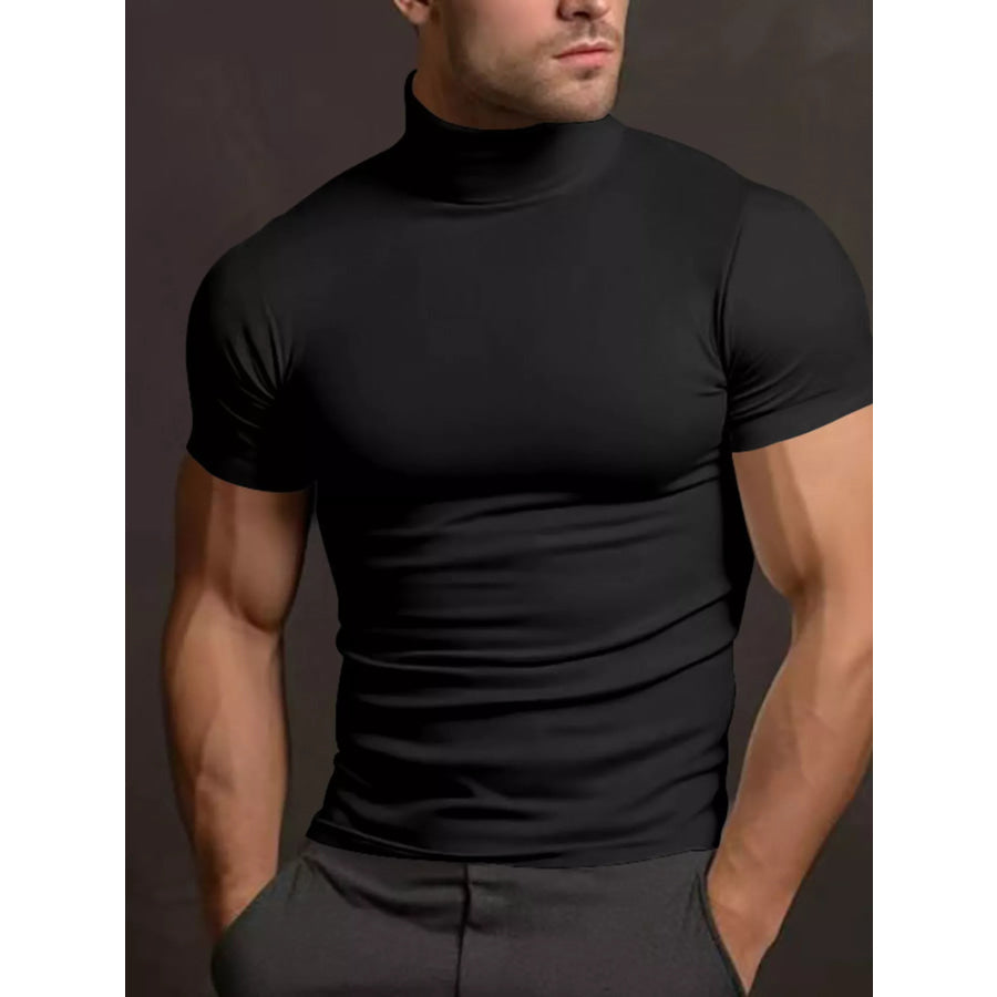 Men’s Full Size Short Sleeve Turtleneck T-Shirt Plus Size Black / S Apparel and Accessories