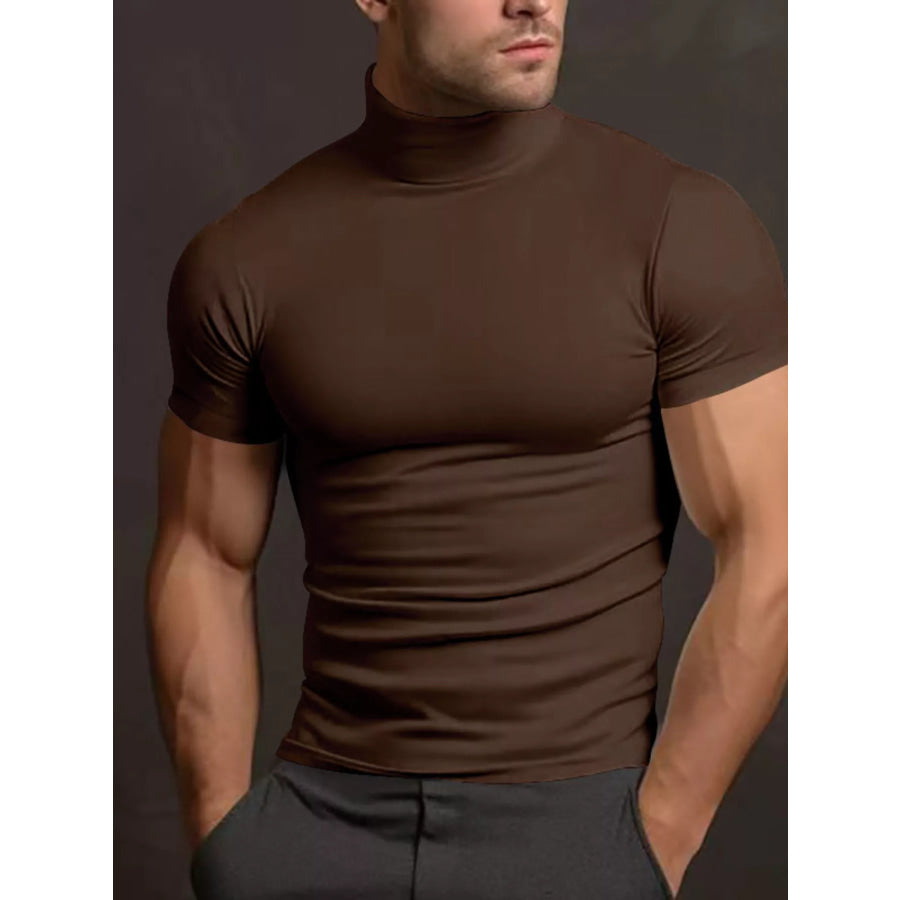 Men’s Full Size Short Sleeve Turtleneck T-Shirt Plus Size Brown / S Apparel and Accessories