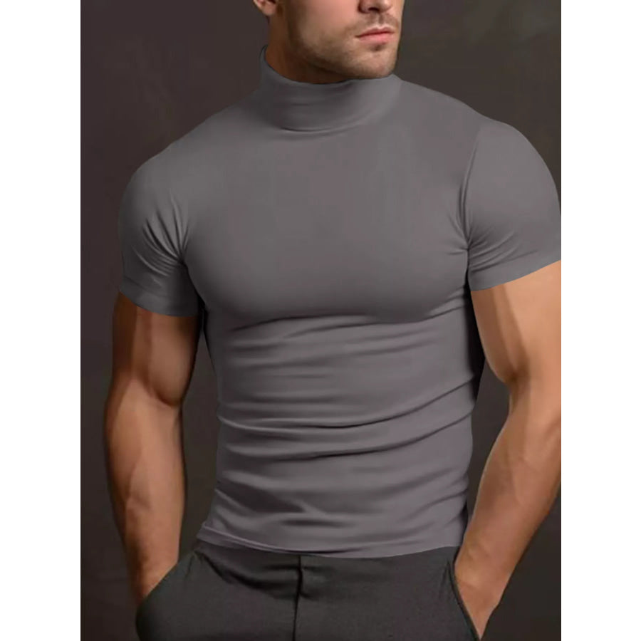 Men’s Full Size Short Sleeve Turtleneck T-Shirt Plus Size Dark Gray / S Apparel and Accessories
