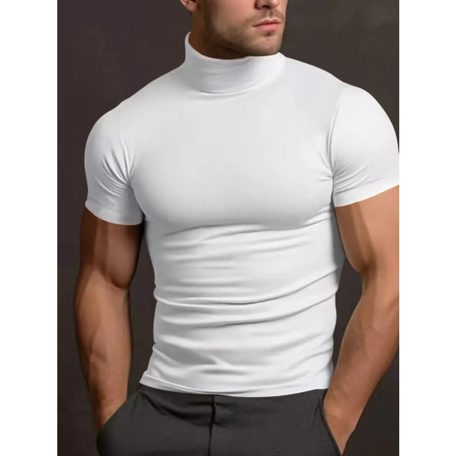 Men’s Full Size Short Sleeve Turtleneck T-Shirt Plus Size White / S Apparel and Accessories