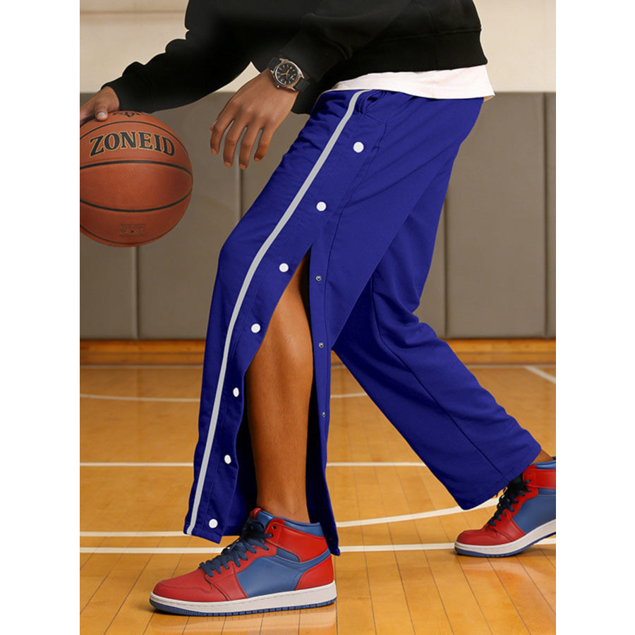 Men’s Full Size Side Snap Button Pants Plus Blue / S Apparel and Accessories