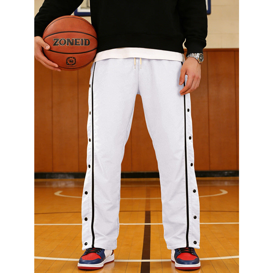 Men’s Full Size Side Snap Button Pants Plus Gray/white / S Apparel and Accessories