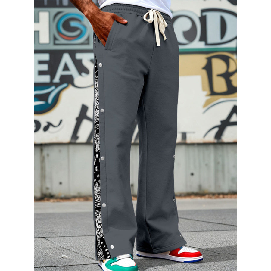Men’s Full Size Side Snap Wide Leg Pants Plus Size Apparel and Accessories