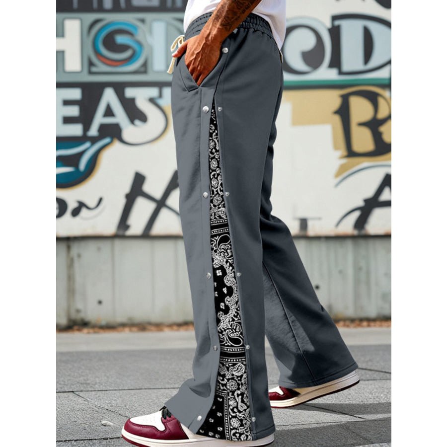 Men’s Full Size Side Snap Wide Leg Pants Plus Size Apparel and Accessories