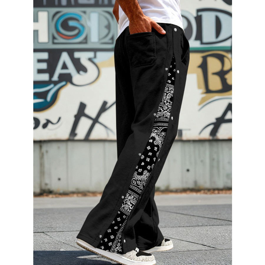Men’s Full Size Side Snap Wide Leg Pants Plus Size Apparel and Accessories