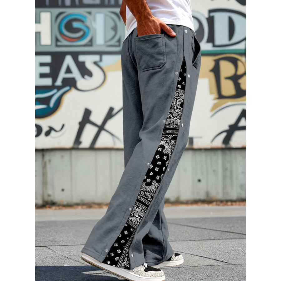 Men’s Full Size Side Snap Wide Leg Pants Plus Size Apparel and Accessories