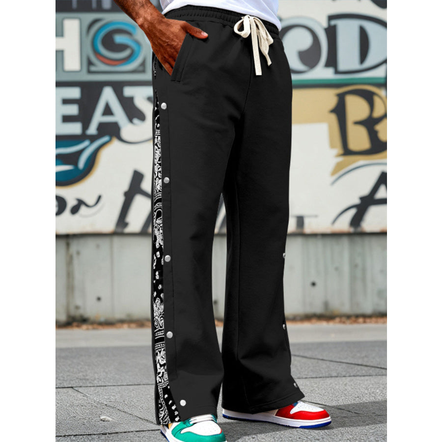 Men’s Full Size Side Snap Wide Leg Pants Plus Size Black / S Apparel and Accessories
