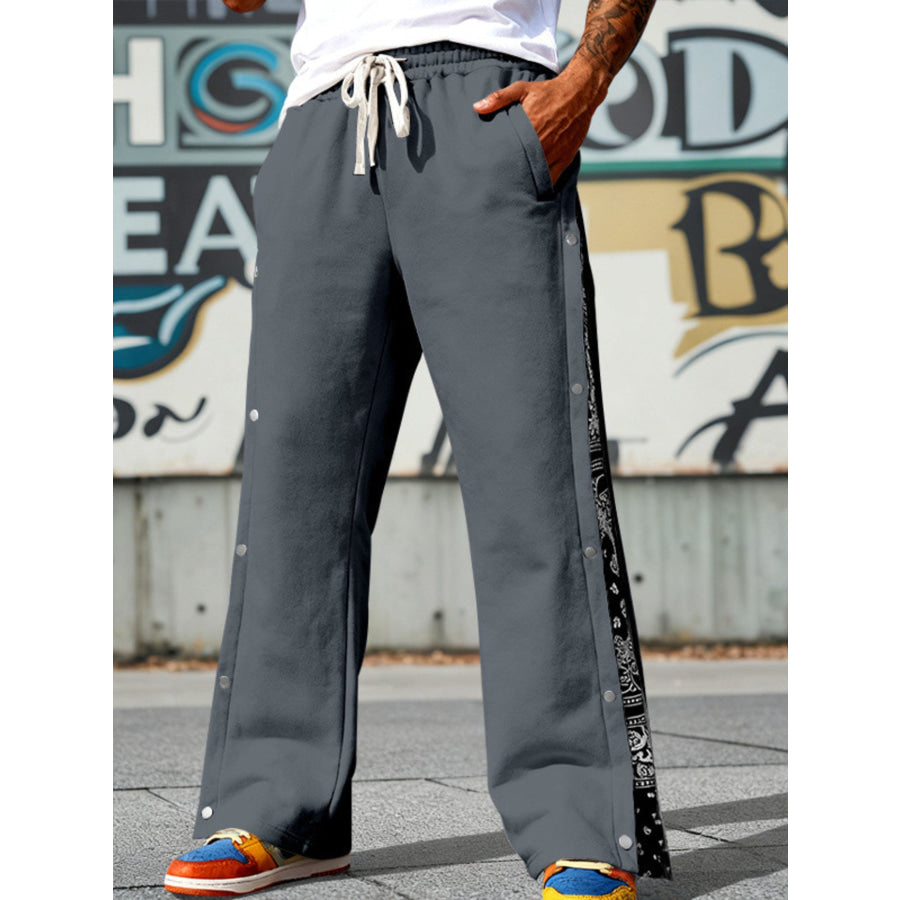 Men’s Full Size Side Snap Wide Leg Pants Plus Size Dark Gray / S Apparel and Accessories